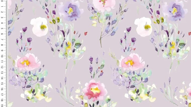 Lila tricot stof met bloemen in waterverf kopen 