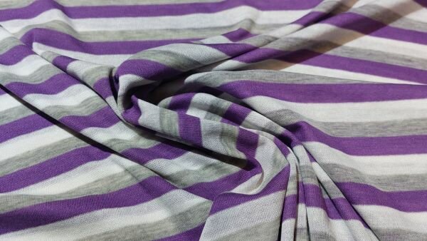 Gestreepte tricot stof (Paars, wit, licht grijs)