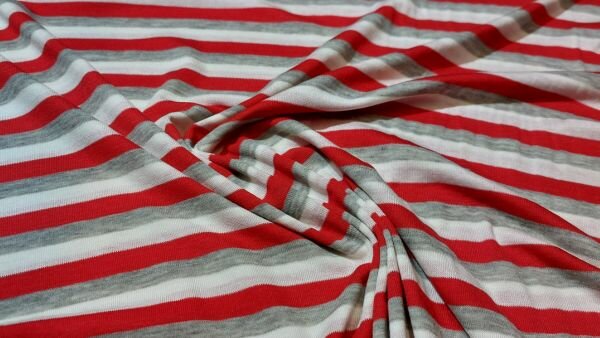 Goedkope Gestreepte tricot stof (rood, licht grijs en wit)