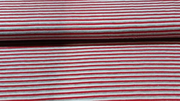 Voordelige Gestreepte Tricot Stof &ndash; Fel Rood, Lichtgrijs en Wit bestellen