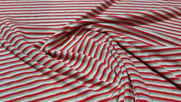 Kopen Gestreepte Tricot Stof &ndash; Fel Rood, Lichtgrijs en Wit