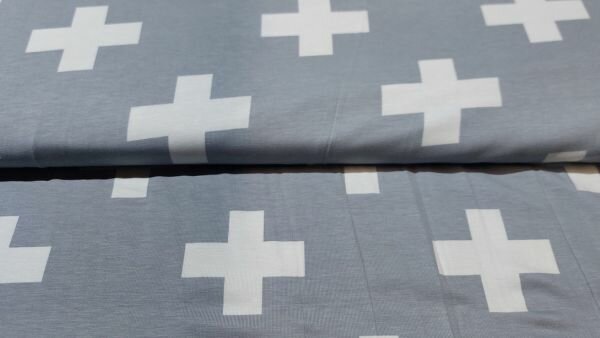 Grijze tricot stof met witte kruizen kopen
