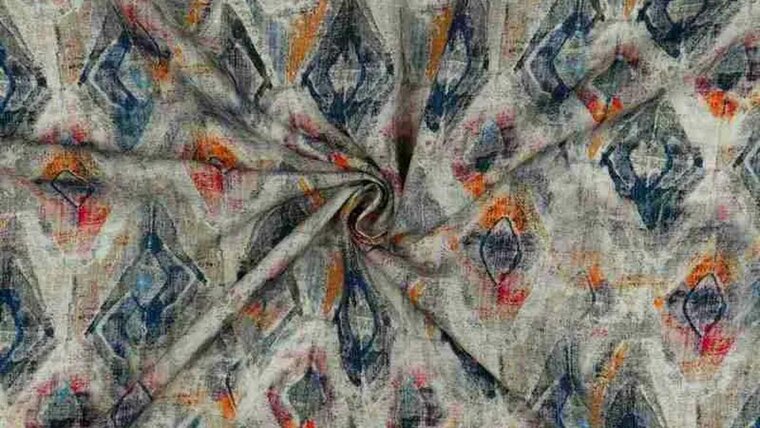 Grijze viscose stof met kleurrijke ruiten kopen 