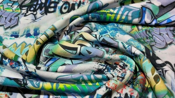 Unieke Katoen tricot met graffiti print bestellen