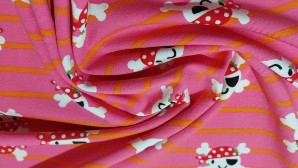 Voordelige Roze oranje katoen tricot met piraten