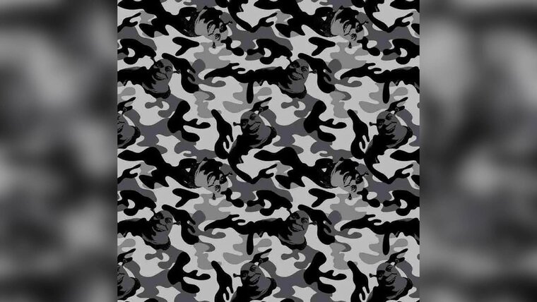 Grijs katoenen stof met camouflageprint kopen 