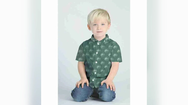Kinderkleding naaien met Bruine katoenen stof met dinosaurussen