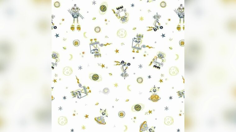 Witte katoenen stof space thema kopen 