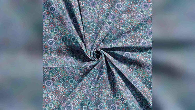Petrol abstract bedrukte katoenen stof kopen 