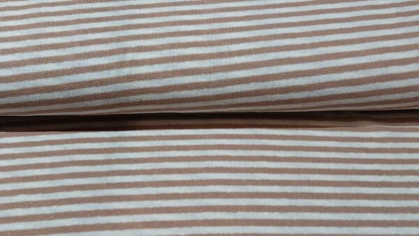 Licht bruin / Ecru gestreepte stretch stof kopen