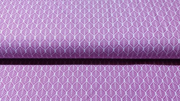 Donker fuchsia katoenen stof met witte bladeren