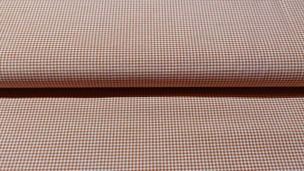 100% katoenen stof met kleine oranje ruitjes, perfect voor mode en decoratie