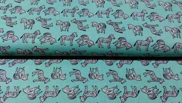 Oud groene poplin katoen met zebra print - Stoffenland