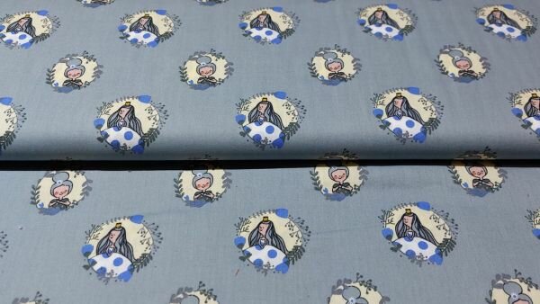 Grijze katoenen stof met prinsessenprint &ndash; Dapper