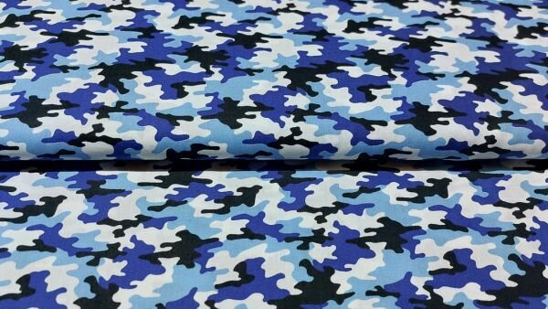 Camouflage stof blauw-zwart-wit &ndash; 100% katoenen stof zonder stretch