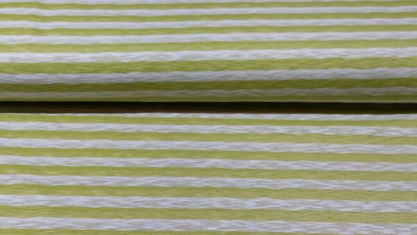 Witte chiffon couponstof met limegroene strepen