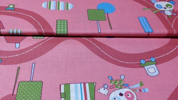 Detail van wegen op roze katoenen stof