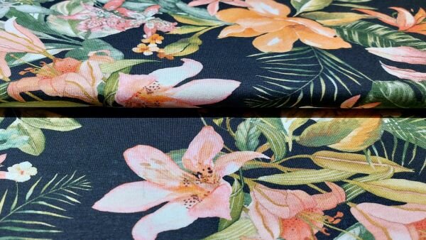 Zwarte viscose jersey met bloemenprint	
