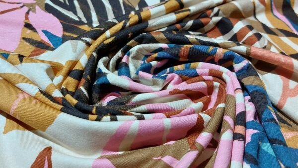 viscose tricot caramel roze bruin petrol