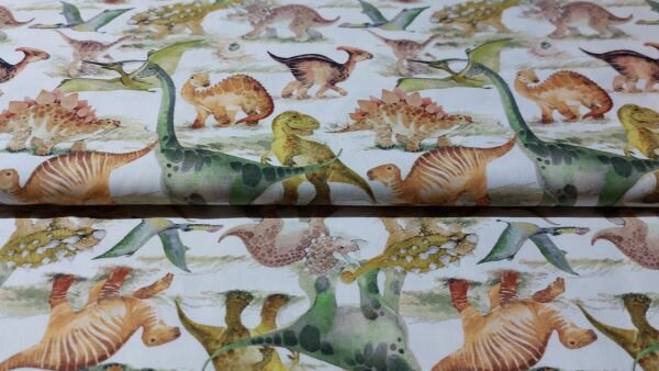 witte katoen met dino print
