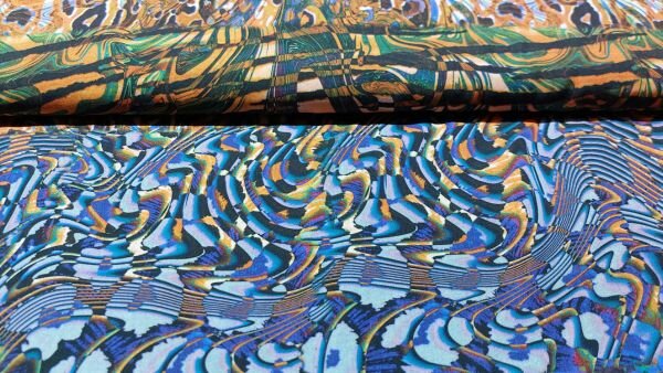 dames viscose stof blauw oranje