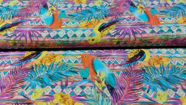tropische viscose met papegaaien