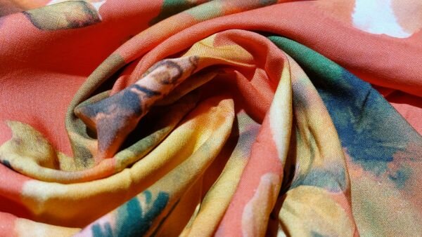 linnen viscose stof bloemen rood oranje