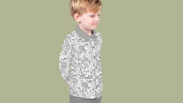 Kinderstof poplin met stadsillustratie in wit van Nooteboom