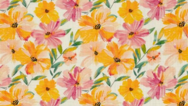 Ecru mousseline stof met geverfde bloemenmotief overview
