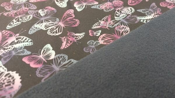 Waterdichte marineblauwe softshell stof met vlinders van Nooteboom