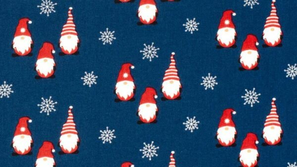 marineblauwe kerststof met kabouters