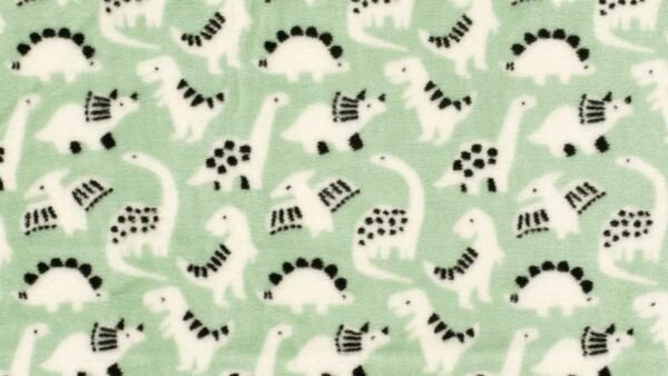 mintgroene fleece stof met dino&#039;s