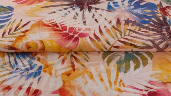 geweven viscose stof met bladeren patroon