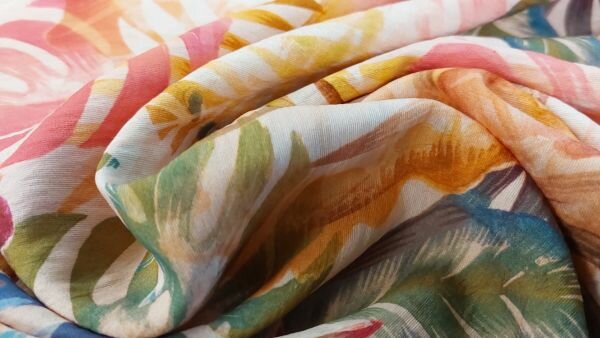 roze oranje blauw groene viscose stof
