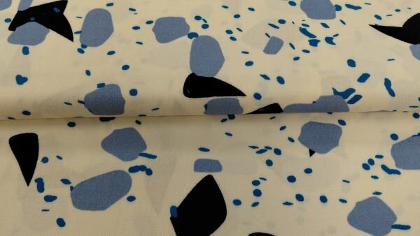 Fibre Mood crepe stof met stippen in ecru en blauw