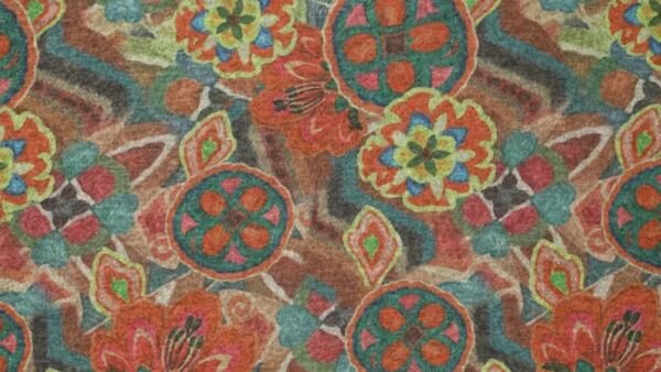 Digi Hacci Jersey Vintage Flowers oranje stof