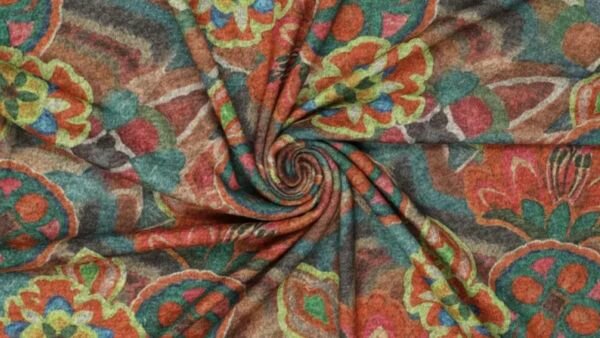 Bloemenprint stretchstof jersey in oranje tinten