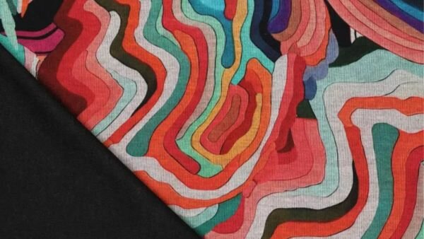 Detail van stretch Punta di Roma rood met ripples