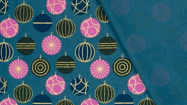 Petrol kerststof uitgerold, klaar voor verzending vanuit Stoffenland Hellevoetsluis, ideaal voor Kerstdecoraties.