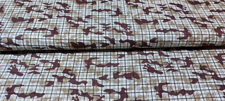 Geruite katoenen stof met bruine en beige vlekken - hoogwaardige kwaliteit