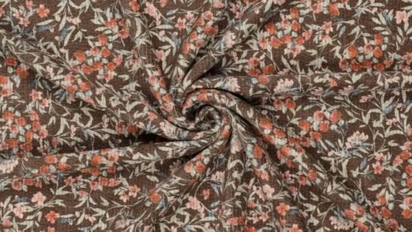 Stretch ribcord stof met bloemenprint 145 cm breed