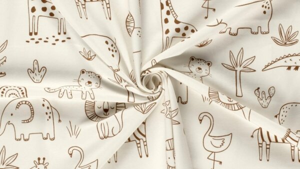 &quot;Naturel gebroken witte jersey met safari print | 95% katoen 5% elastaan&quot;