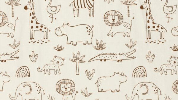 &quot;Babykleding stoffen &mdash; naturel safari print tricot voor kinderjurkjes&quot;