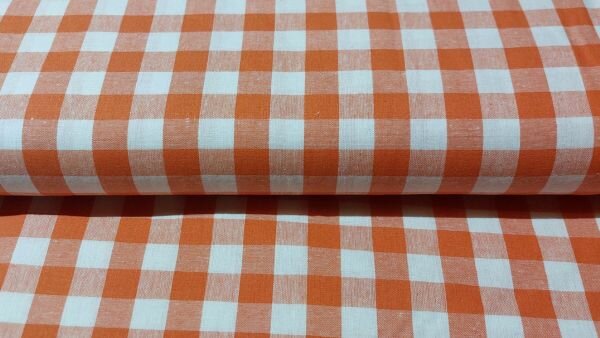 Oranje witte katoenen stof met ruitjespatroon van 1x1 cm