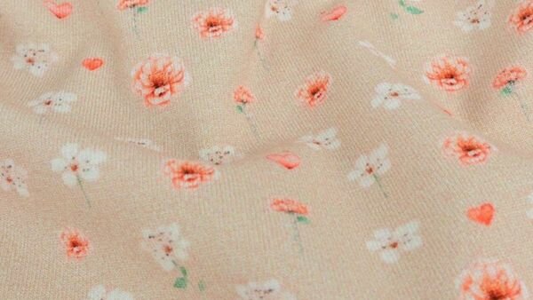 taupe tricot stof met bloemen patroon