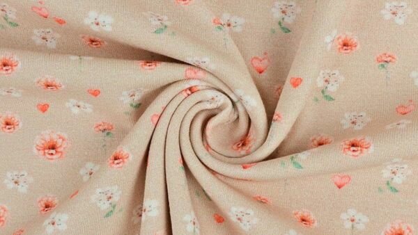 bloemen jersey stof taupe detail