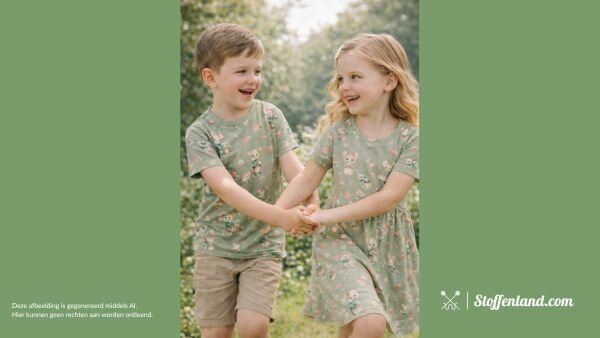 voorbeeld kinderkleding in Jersey kinderstof groen met muisjes