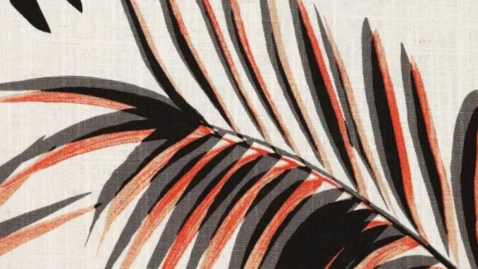 close up linnen slub met bladeren