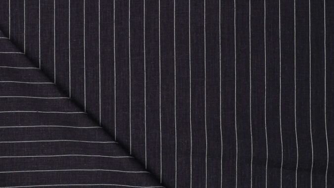 Viscose linnen stof donkerblauw met geweven streep
