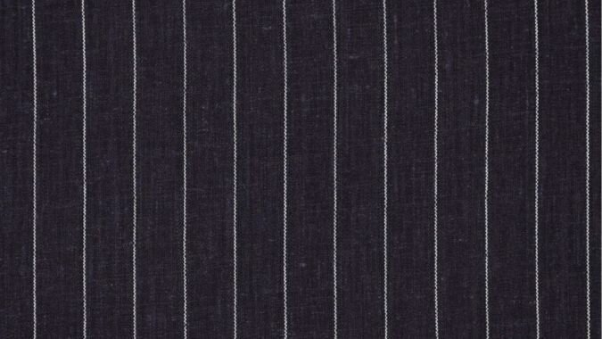 blauwe viscose linnen stof met krijtstreep